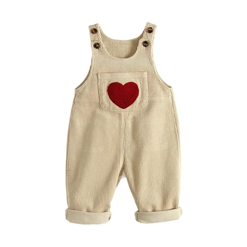 Children's Clothing 2025 New Children's Suspender Pants Boys and Girls Corduroy Suspender Pants love Embroidered Jumpsuit