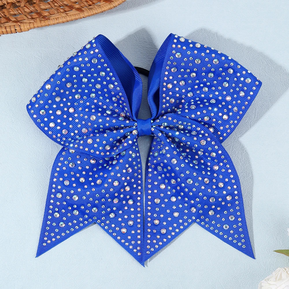 CN Grosgrain Ribbon Boutique Sparkly Full Rhinestone Cheer Bow for Girls Cheerleading Hairband Accessories