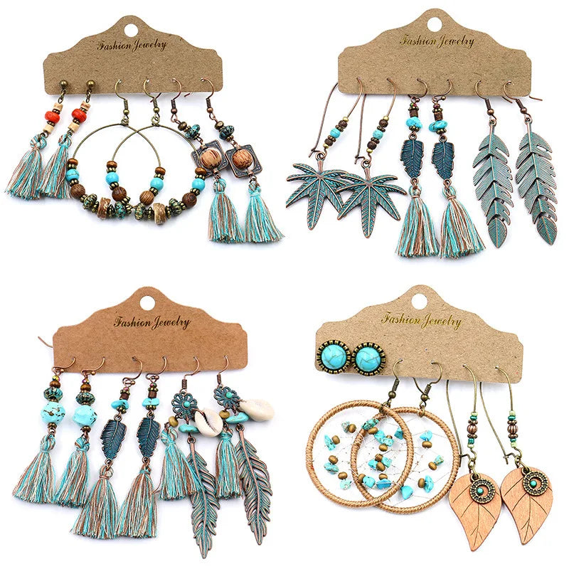 Latest Fashion Hot Selling Boho Earring Sets Long Tassel Vintage Earrings