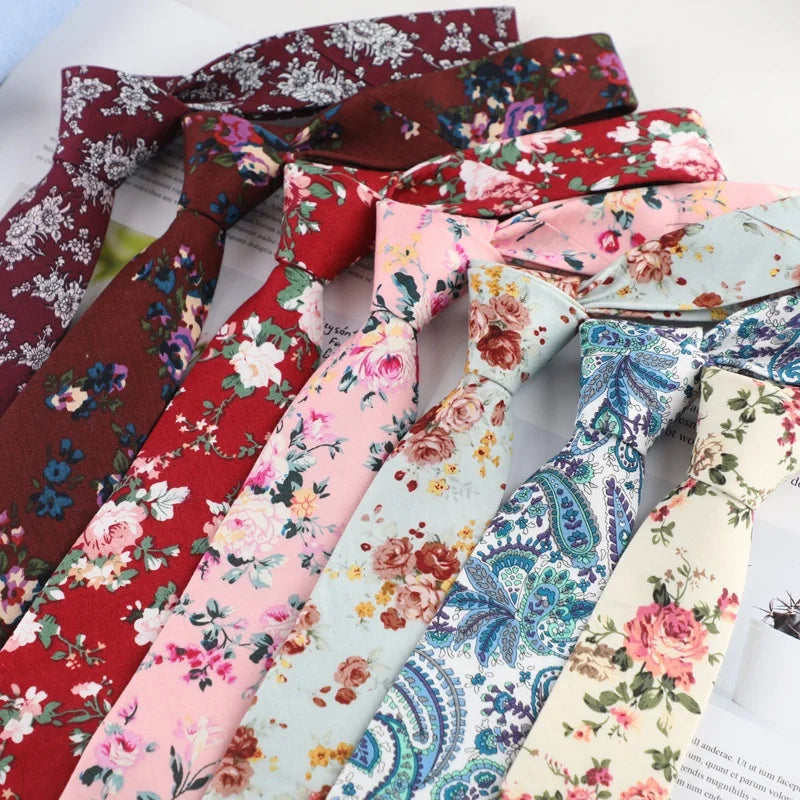 Fashion Design 6cm Cotton Necktie Chega Cheap Ready to Ship Cotton Flower Ties Men Colorful Floral