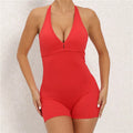 M320 Hot Sell Women Tight Yoga Jumpsuit with Backless Design Halter Neck Shorts Sports Bodysuit