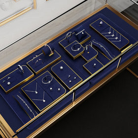 Popular Blue Jewelry Shop Interior Display Props Design Velvet Ring Necklace Bangle Holder Display Stand Sets