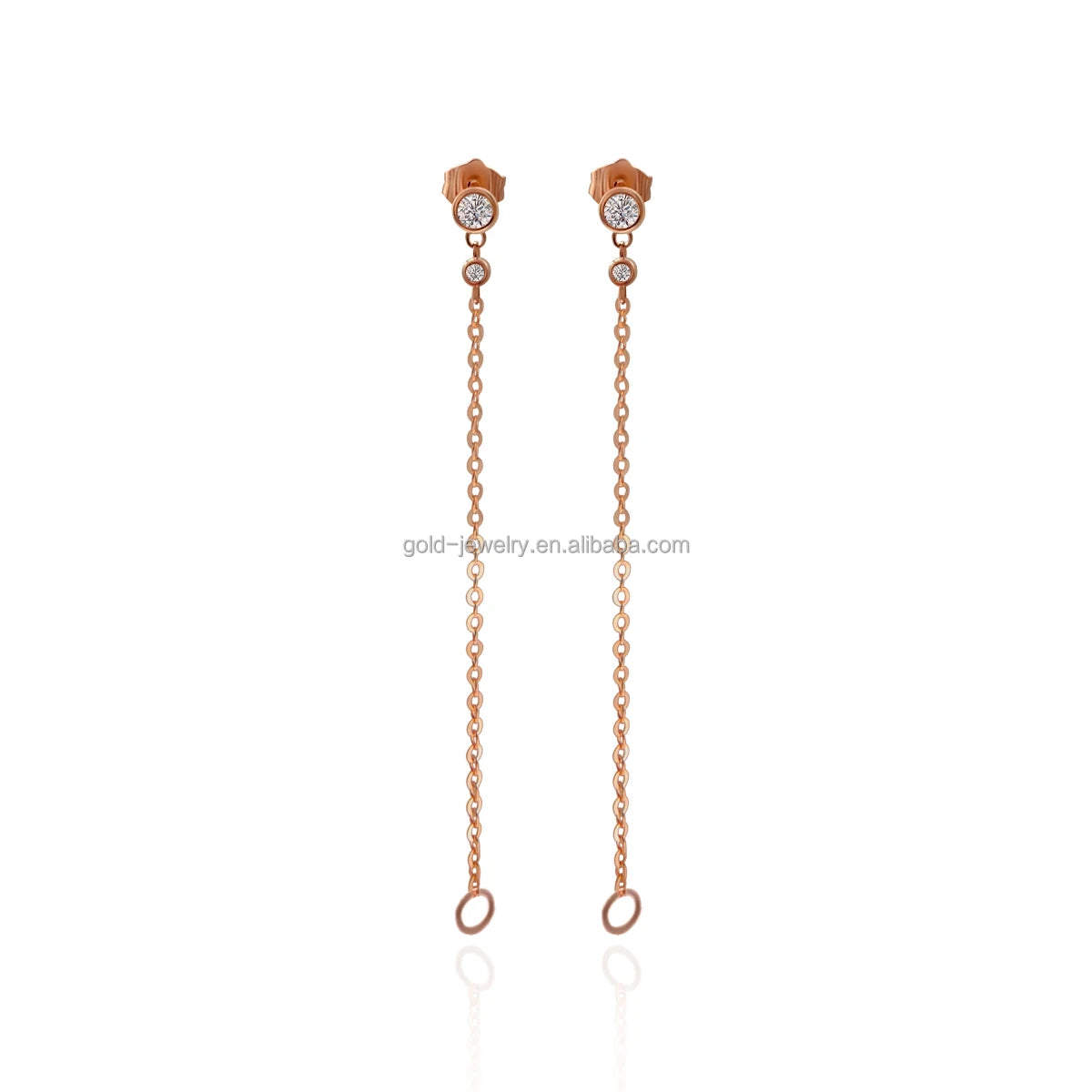 Pure Gold Jewelry 14K AU585 Solid Yellow Gold Long Chain Earrings Drop Earrings