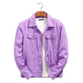 Autumn Fashion Men Cowboy Coat Casual Spliced Purple Orange Loose Long Sleeve Jean Jacket Streetwear Men's Denim Jacket