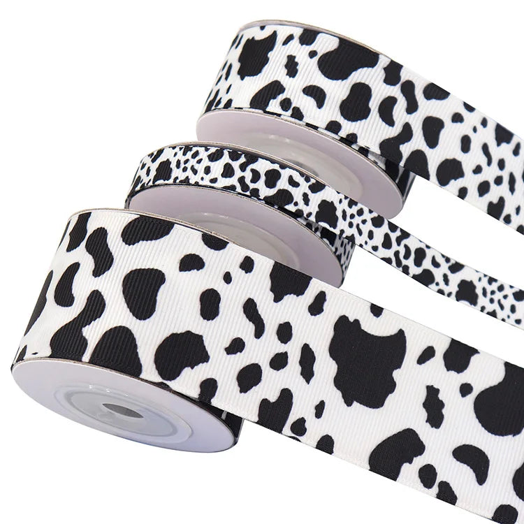 Wholesale DIY Handmade Heat Transfer Cow Pattern Wrap Grosgrain Ribbon for Bowknot Party Decoration