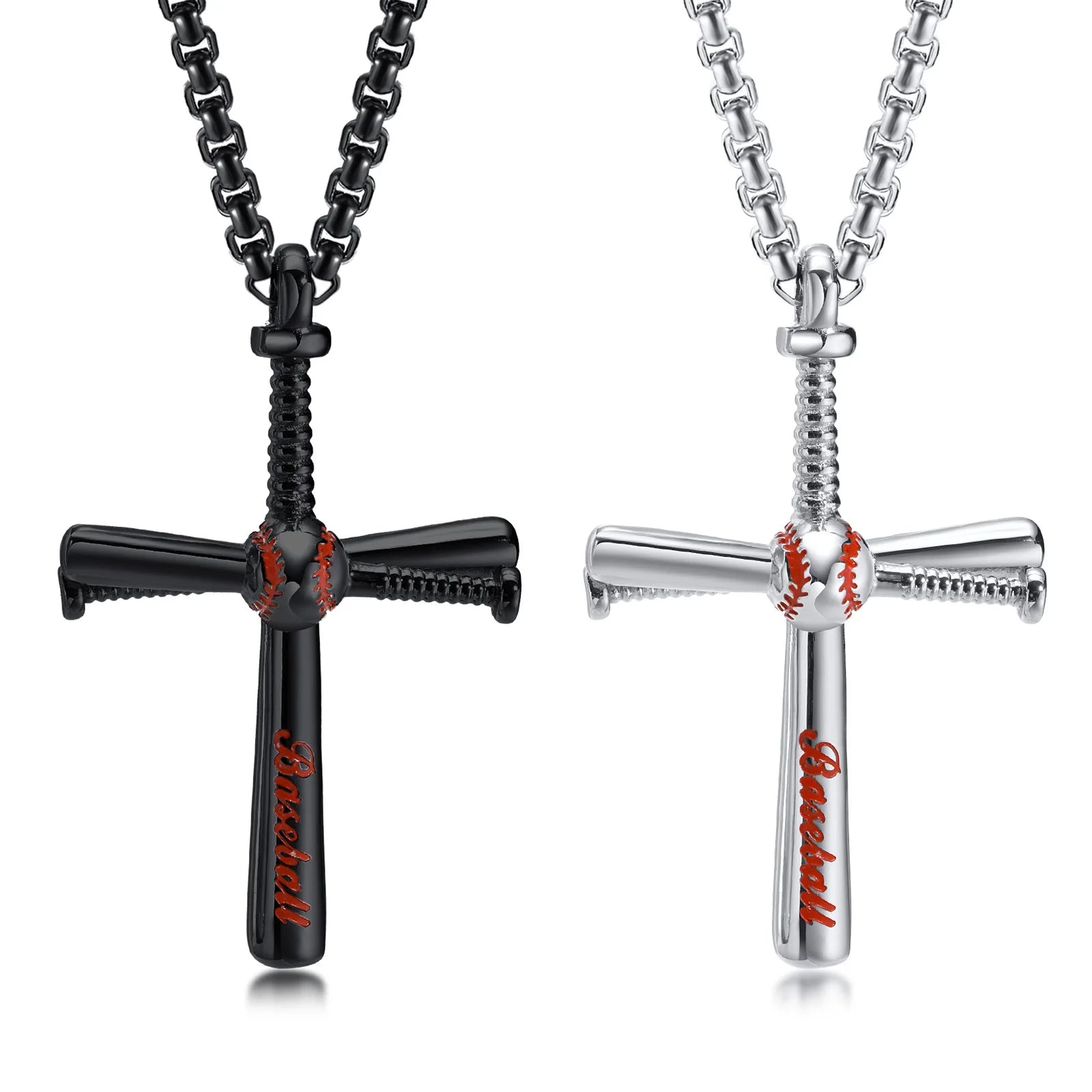 Sport Men Jewelry Stainless Steel Baseball Bat Cross Pendant Necklace