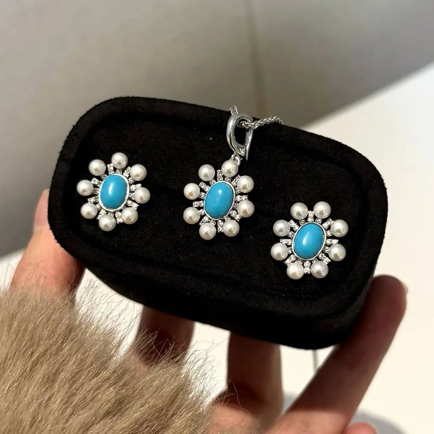 New Green Pine Sunflower 2-piece Set Starry Sky AAAA Grade Rhodium Plated Jade Necklace & Earrings Exquisite Luxury Jewelry