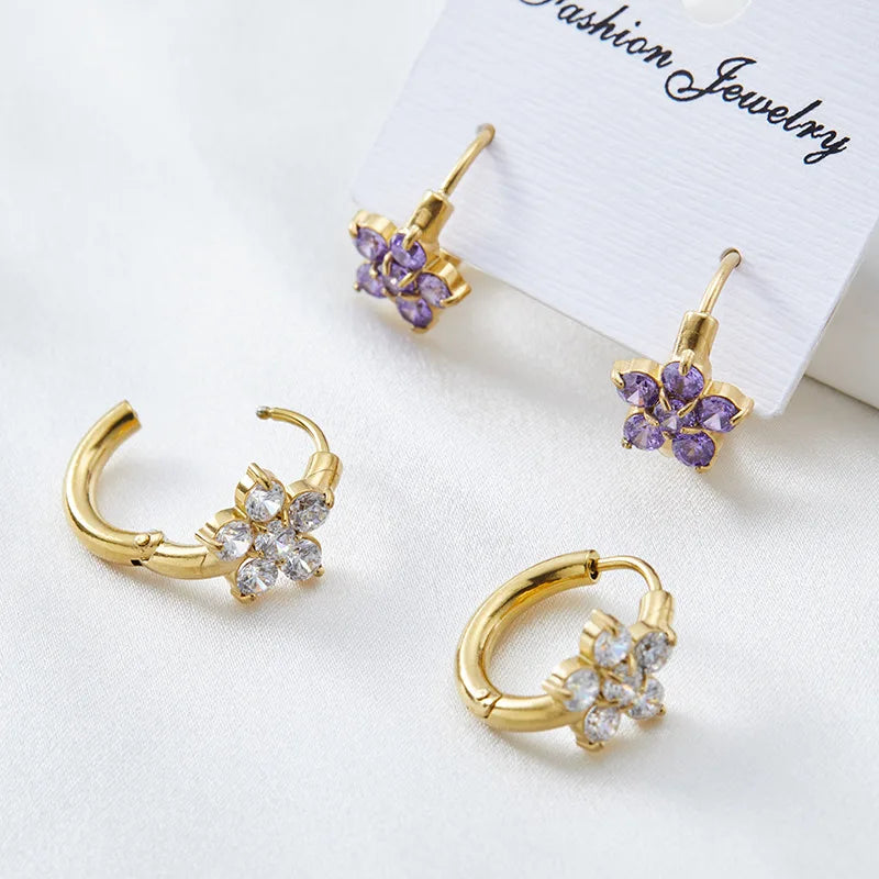 DAIHE Fashion Women's 316 Stainless Steel Earring Buckle Hypoallergenic Simple Zircon Round Chunky Hoop Earring