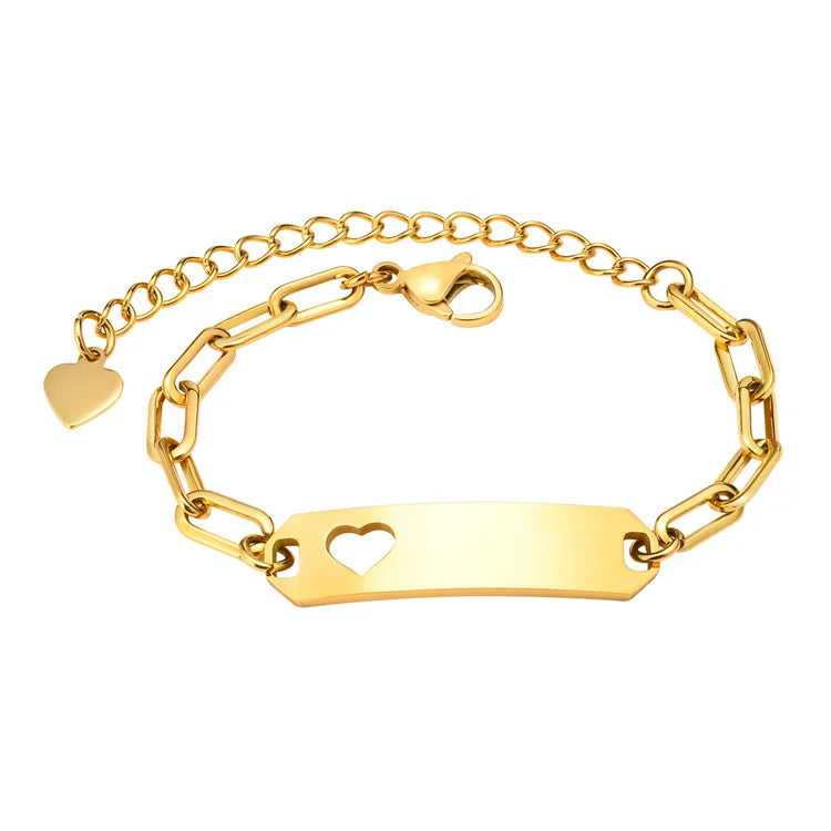 Tarnish Free Stainless Steel Personalized Jewelry Gold Plated Engraved DIY bar Charm Bracelet
