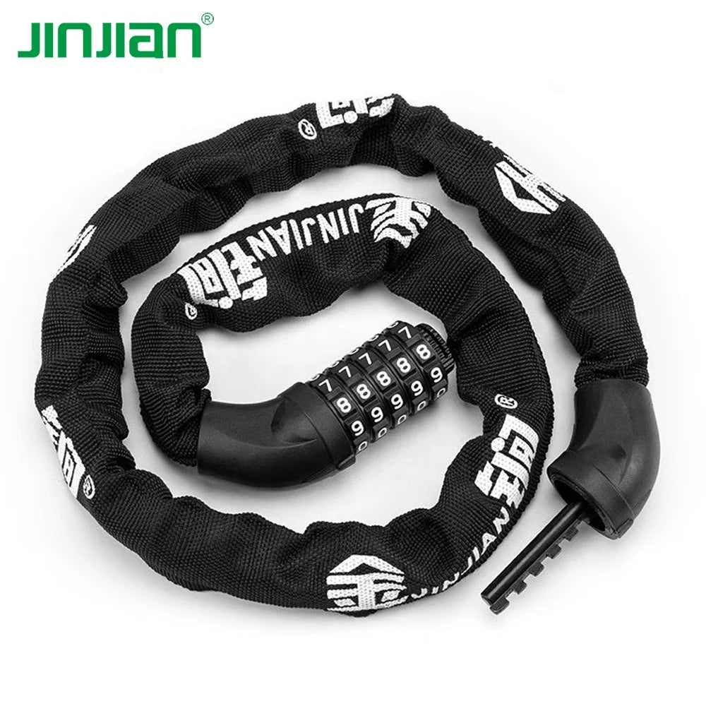 JINJIAN Model 705 High Quality Steel Safety Anti-theft 5-Digit Password Chain Bike/Motorcycle Lock 6x1000mm