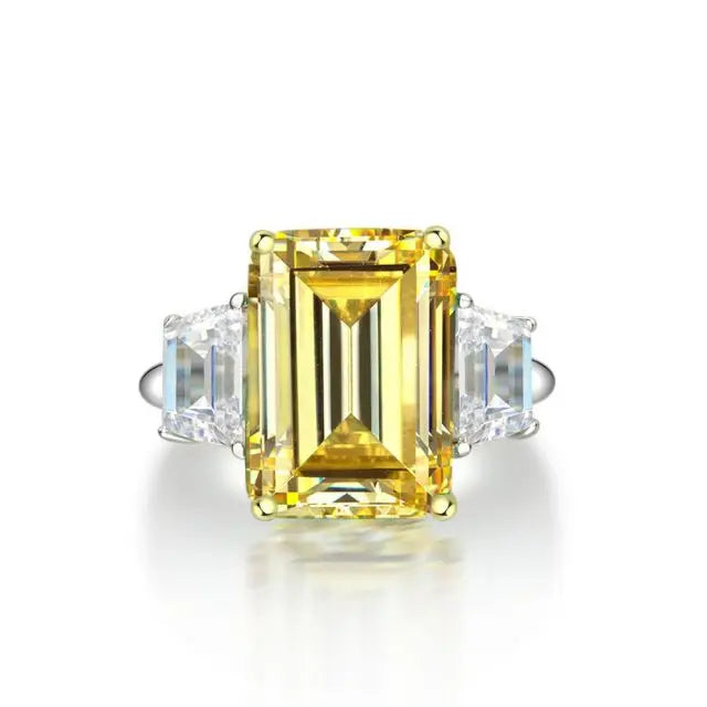 14K White Gold Luxury Statement Band Rings Three Stone Emerald Cut Ring for Women