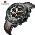 NAVIFORCE 9197 BYDBN  Luxury LCD Digital Men Sports Big Dial Quartz Watch Man Analog Date Clock Leather Strap Wristwatch