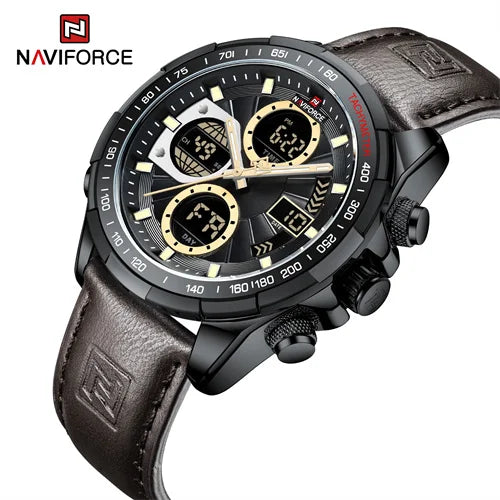 NAVIFORCE 9197 BYDBN  Luxury LCD Digital Men Sports Big Dial Quartz Watch Man Analog Date Clock Leather Strap Wristwatch