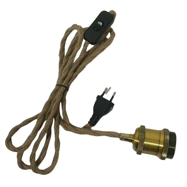 Screw Style DIY Hemp Covered Power Cord Pendant Light Accessories Metal Twist Hemp Rope Cord with EU US Plug