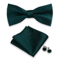 Handmade Wholesale Mens Green Bow Tie Pocket Square Set With Cufflinks Bowtie Handkerchief for Men