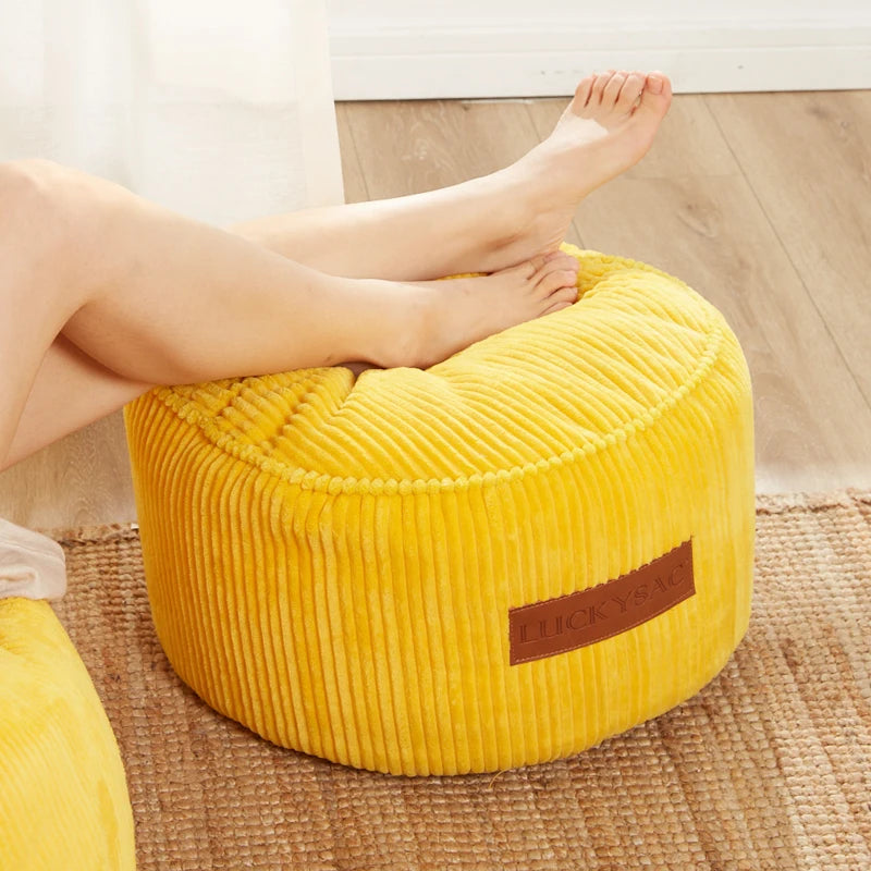 LUCKYSAC D45*25cm Corduroy Bean Bag Pouf Warm Easy Carry Foot Stool Round Sofa Footrest extra Chair Ottoman