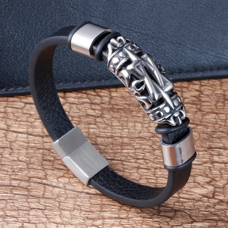 New Arrival Vintage Handmade Braided Genuine Leather Bracelet With Stainless Steel Magnetic Clasp for Men Jewelry