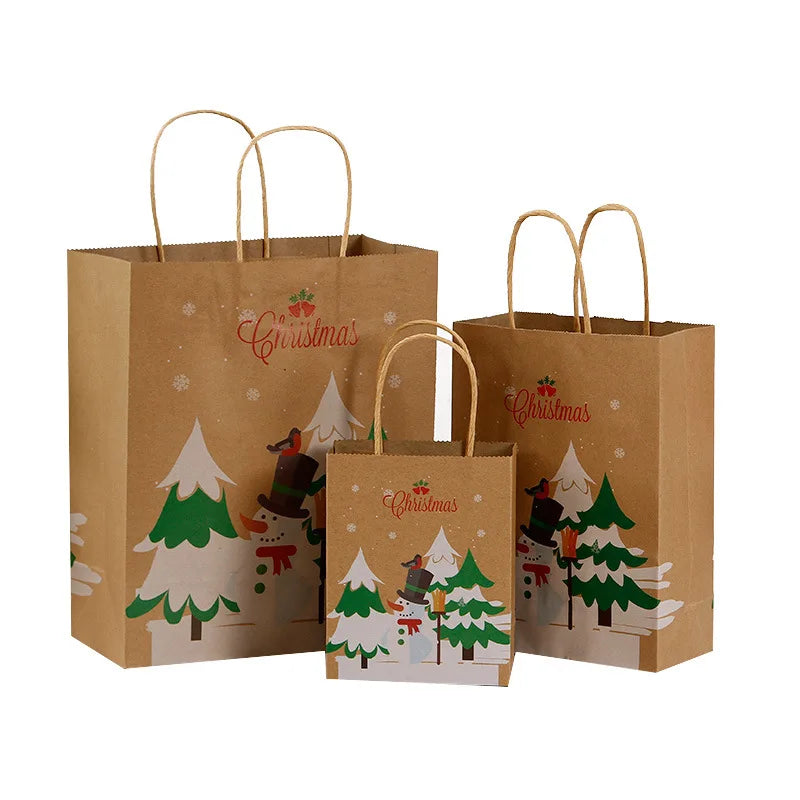 Custom Printing Eco Friendly Luxury Gift Takeaway Christmas Kraft Paper Shopping Packaging Bag With Handle