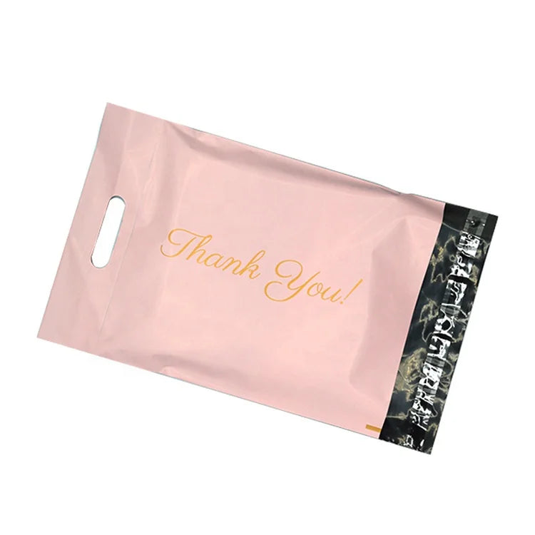 Custom Pink Thank You Poly Mailer Bags with Handle