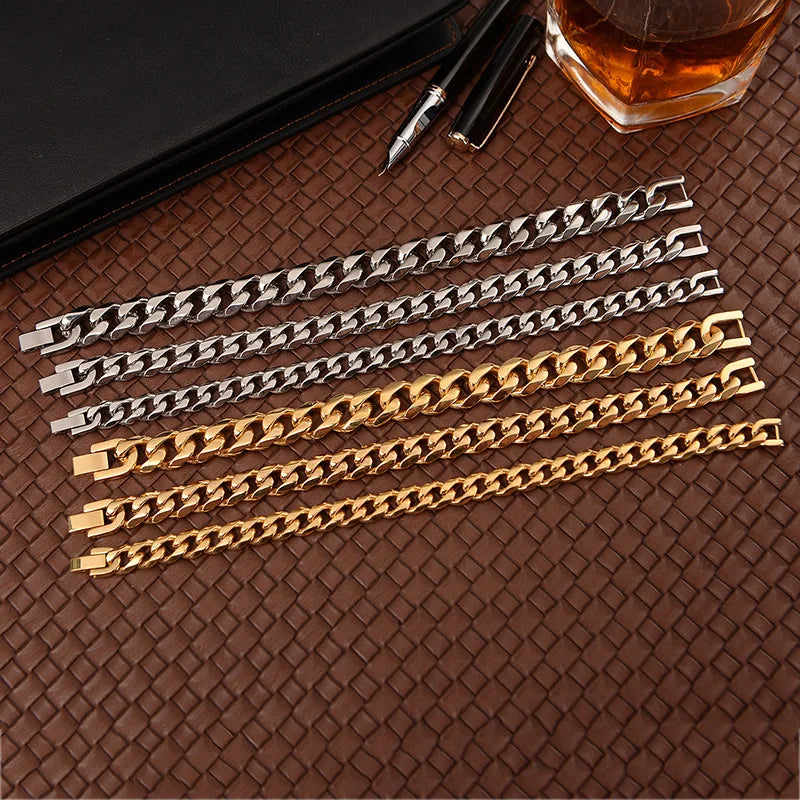 High Quality Polish Stainless Steel Bracelet Wide Cuban Link Chain Titanium Steel Bracelet for Men