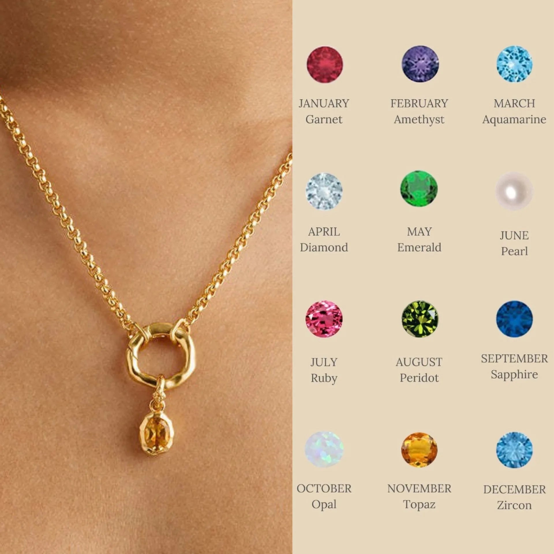 Independent Instagram Hot Selling Twelve Birthday Stone Necklace 12 Birthday Stone Zircon Xiang Jewelry Month Stone