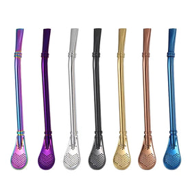 Wholesales Cheap Stocked Yerba Mate Reusable Straws Stainless Steel Filter Reusable Bombillas Coffee Straws Soup Spoon