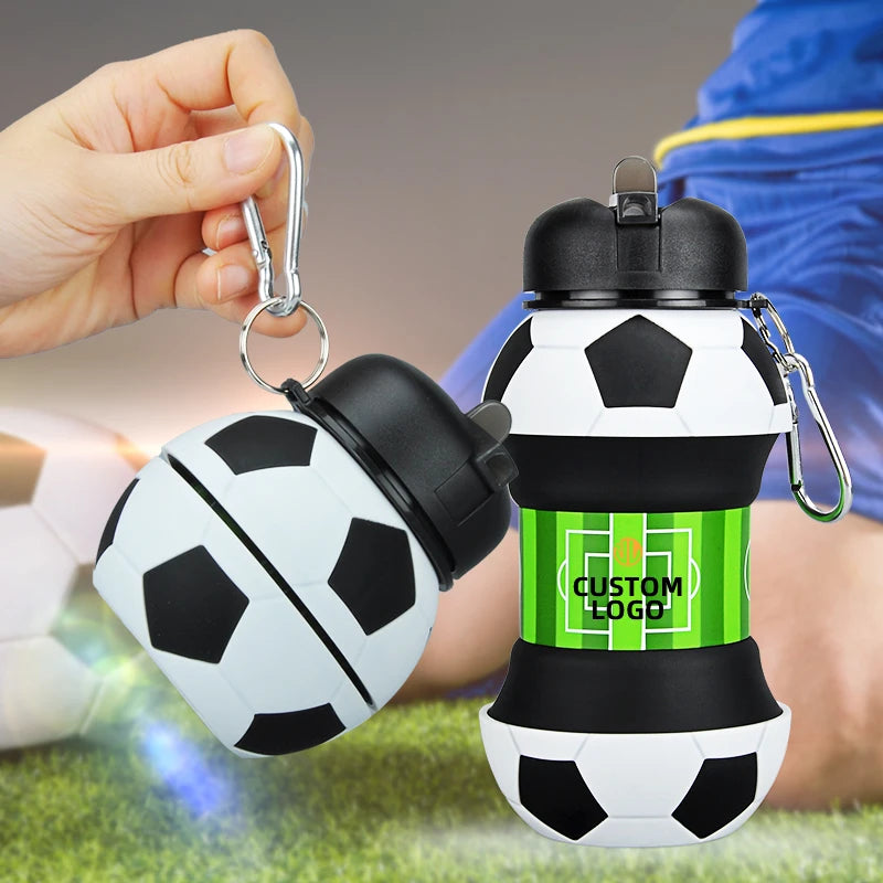 Patent Product Promotion Football Drinking Bottles Soccer Shape Silicon Collapsible Water Bottle With Custom Logo Wholesale