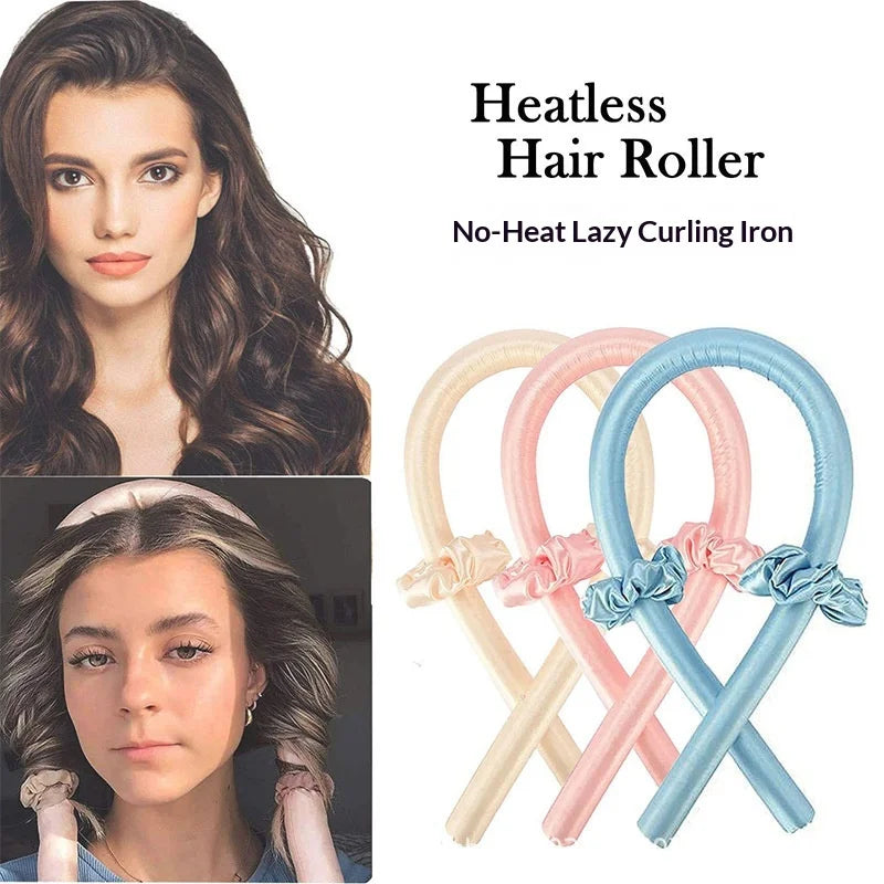 Satin Heatless Curling Set Heatless Curls Overnight with Hair Curler & 2 Satin Scrunchies Comfortable Hair Curlers to Sleep