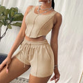 Tank Set Custom Cotton Women T-shirts Sleeveless Solid Tank Top and Drawstring Waist Shorts Set