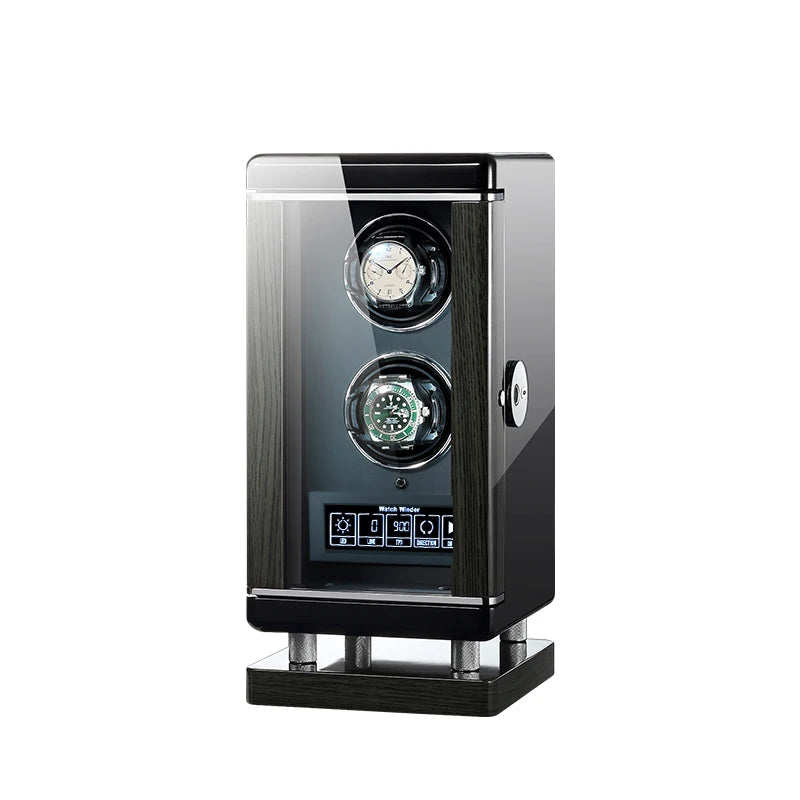 MINEESI Automatic Watch Winder Wood Fingerprint Unlock 2 Slots Rectangle Breathable Shaker Mechanical Watches Storage Box Safe