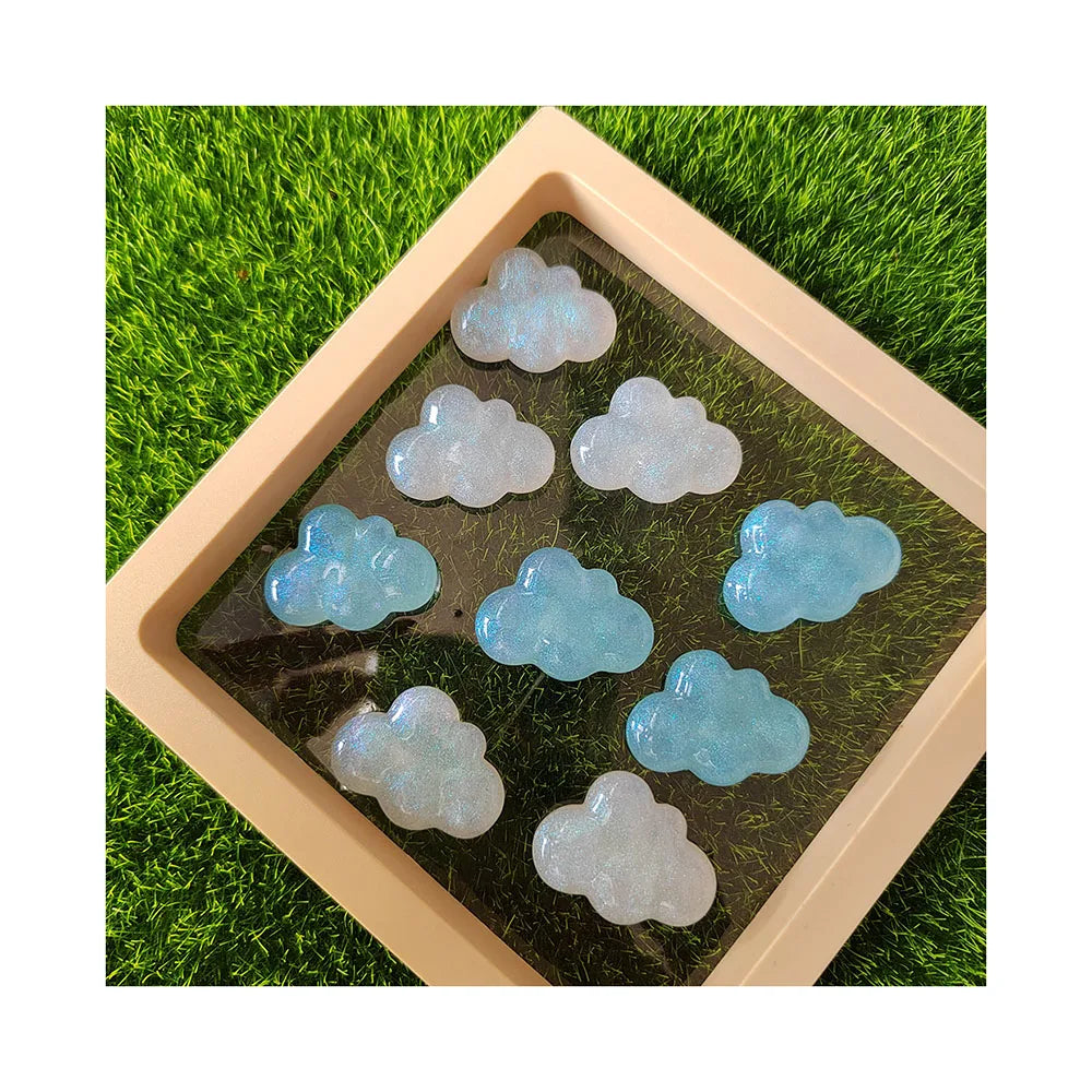 100Pcs Kawaii Flatback Glitter Cloud Resin Cabochon Flatbacks Scrapbooking Phone Shell Decor DIY Jewelry Craft Doll House