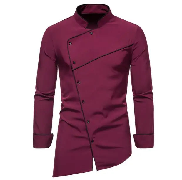 Men's Solid Color Long Sleeved Oversized Shirt With Multiple Buttons Casual European Size Thin Standing Collar Shirt