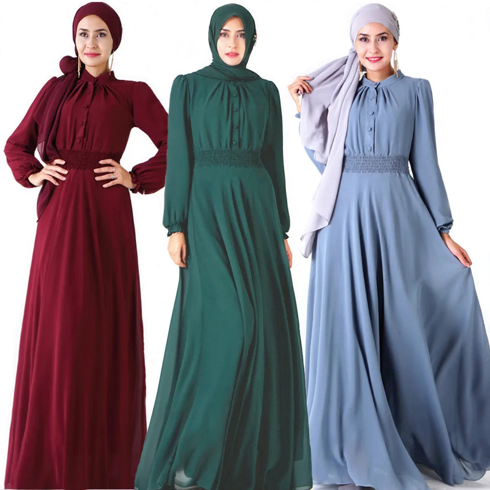 2022 Spring and Summer Classic Muslim Elegant Lady Lantern Sleeve Ethnic Dress Islamic India Pakistan Robe Casual Dress