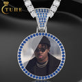Fast Shipping Fashion 35mm White Gold Plated Brass AAAAA Blue CZ Diamond Iced Out Custom Photo Necklace Picture Necklace