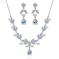 SLBRIDAL Luxury Sparkling Cubic Zircon Pearls Bridal Necklace Earrings Set Wedding CZ Jewelry Set Women Party Prom Jewelry
