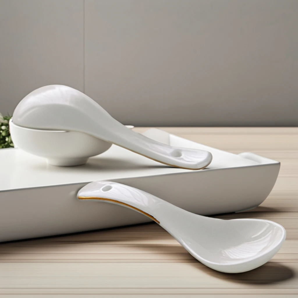 Wholesale Bulk Small Chinese Soup Spoon Porcelain Ceramic Asian Restaurant Utensil Serving Ramen Dumplings Serving Small