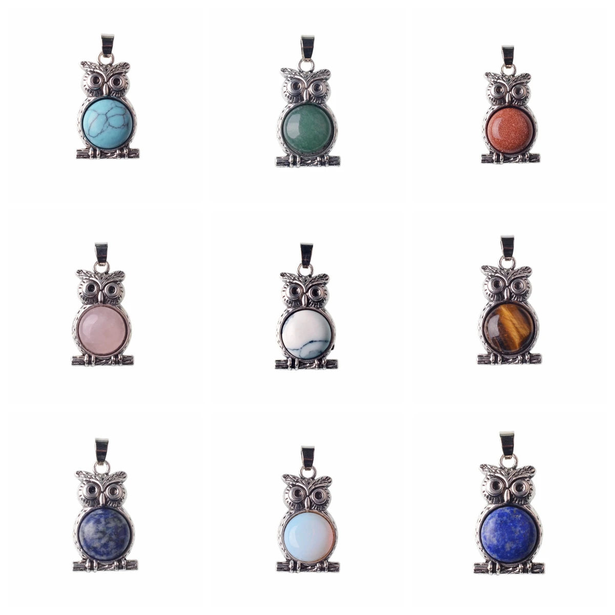 Owl Necklaces Pendant Healing Crystal Stone Pendant Necklace Reiki Spiritual Energy Gemstone Quartz Jewelry Owl Gift for Women
