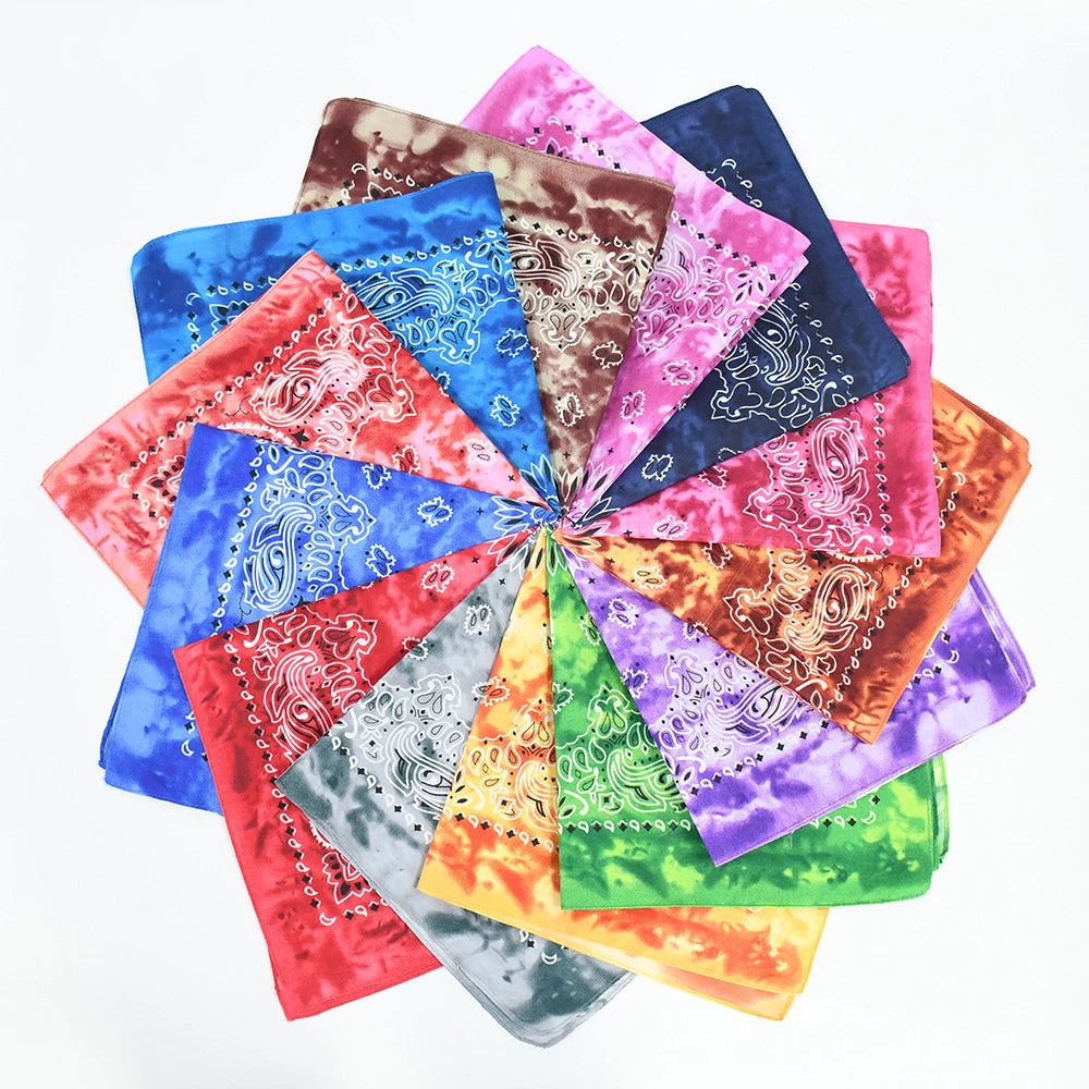 Wholesale Hip Hop Custom Print Recycled Polyester Gradation Tie Dye Square Paisley Bandanas Scarf