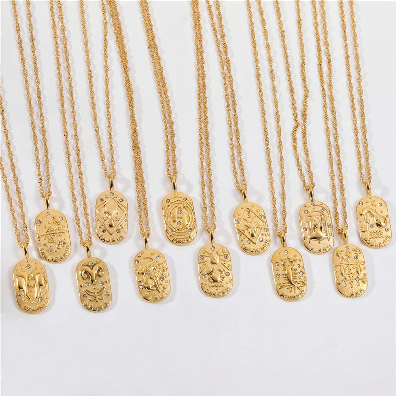 Joolim 18K Gold Plated Zirconia  12 Zodiac Stainless Steel Pendant Necklaces Tarnish Free Waterproof Jewelry