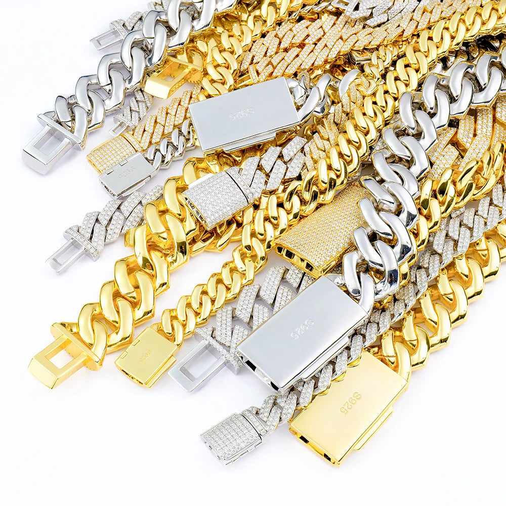 Wholesale Jewelry Hip Hop Iced Out Gold Plated 925 Sterling Silver Diamond Mossanite Moissanite Cuban Link Chain for Men