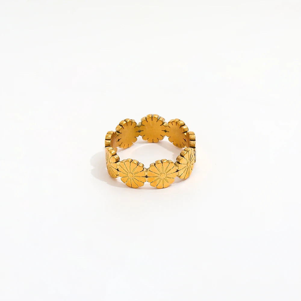 High End 18K Plain Gold Daisy Rings Stainless Steel Trendy Simple Gold Plated Jewelry