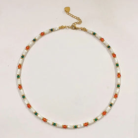 Waterproof Natural Malachite and Red Agate Gemstone Beaded Necklace Gold Stainless Steel Chain Chokers Necklace