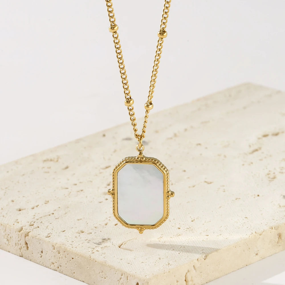 Custom Women's 316L Fine Stainless Steel Necklaces with 18K Gold Plating Nickle-Free Snake Chain Low MOQ Shell Pendant Wholesale