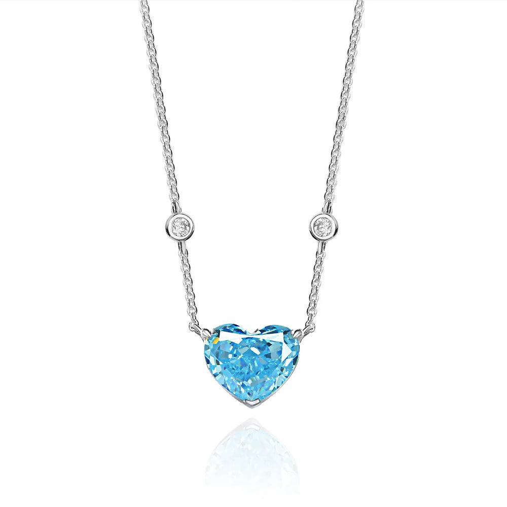New Arriving romantic 10*12mm Ice cut aquamarine blue love heart pendant high carbon diamond zirconia 925 silver necklace