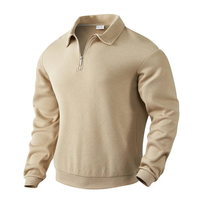 Polyester Fashion Casual Vintage Heavy Jacquard Long-Sleeved Lapel Half-Zip Men's Top Fall Hoodie & Sweatshirt