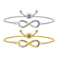 Dainty Personalized Jewelry Stainless Steel Bracelets Box Chain Adjustable Coloful Zircon Infinity Bracelets