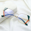 Jiuling Eyewear Custom logo Low Moq Plain Spectacles Female Double Color Frame New Trendy Big Cat Eye Metal Frame Eye Glasses