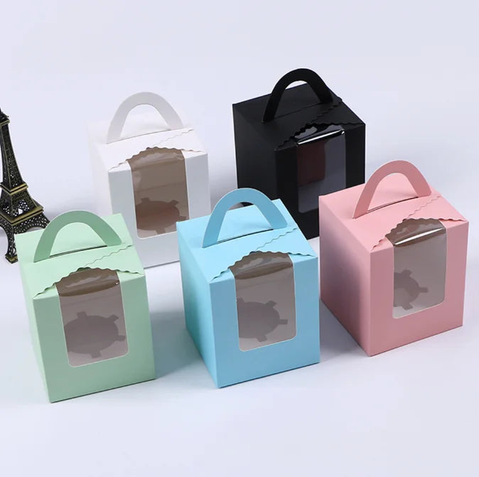 One Hole Cupcake Packing Box Multi Color with Window Bakery Packaging Cake Boxes Wholesale