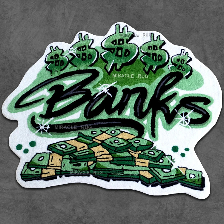 Money Dollar Banks Rug Carpet Floor Decor Living Room Handmade 100 Dollar Bill Tufted Carpets and Area Dollar Sign Rugs