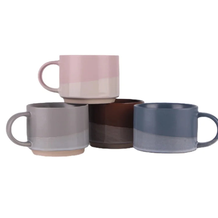 New Products Color Glaze Printing European Style Round Stackable Ceramic Tea Coffee Stack Cup with Metal Rack